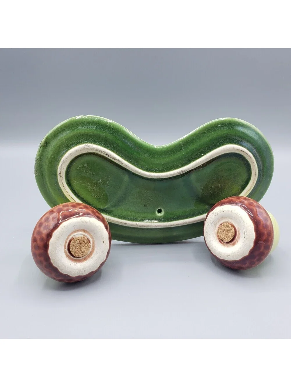 Vintage Squirrel Acorn Salt & Pepper Shakers Tray Green Arcadia Ceramics Calif
